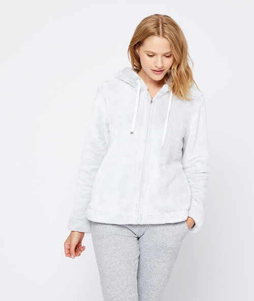 Bunda z neprav&eacute; kože&scaron;iny s kapucou b&eacute;žov&aacute;.