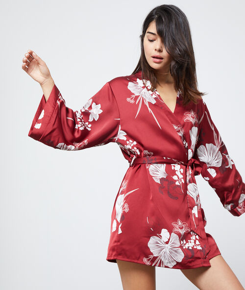 D&eacute;shabill&eacute; satin&eacute; &agrave; imprim&eacute; floral brique.