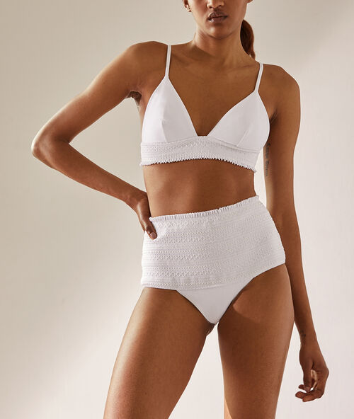 Kalhotky bikini s vysokým pasem a výšivkou béžová.