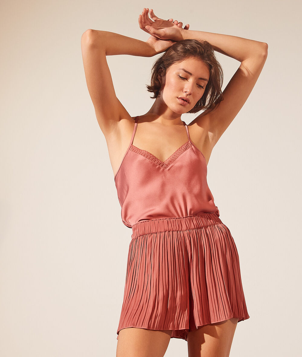 Short de pyjama plissé terracotta.