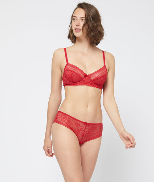 Nohavičkov&eacute; kalhotky s květinovou krajkou červen&aacute;.