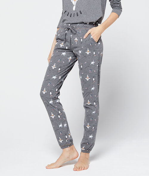 Kalhoty s potiskem psů a koček &scaron;ed&aacute;.