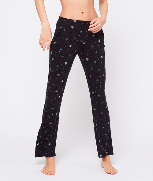 Pyžamov&eacute; kalhoty s potiskem čern&aacute;.
