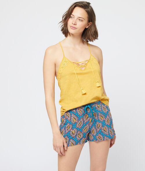 &Scaron;ortky s potiskem a v&aacute;z&aacute;n&iacute;m petrolejov&aacute; modř.